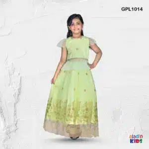 Net Embroidery Girls Party Lehenga Set Parrot Green