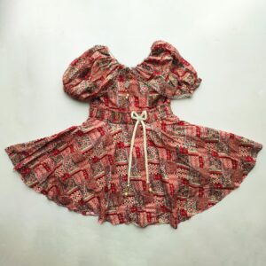 Girl's All Over Printed Off-Shoulder Puff Sleeve Frock Multicolor Sweet