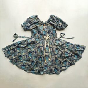 Girl's All Over Printed Off-Shoulder Puff Sleeve Frock Multicolor Paste