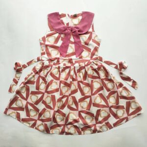 Girl's Multicolor All Over Printed Sleeveless Frock Pink