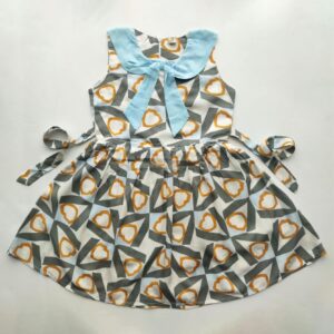 Girl's Multicolor All Over Printed Sleeveless Frock Ash