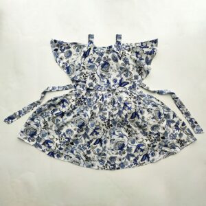 Girl's All Over Floral Printed Frock White & Blue