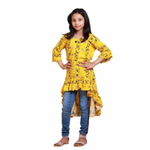 Girls Linen Summer Frock Yellow