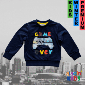 Game Over Printed Sweatshirt for Kids Navy Blue