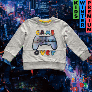 Game Over Printed Sweatshirt for Kids Ash