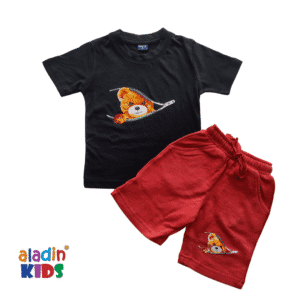 Boys Cute Bear Printed T-shirt & Pant Set Black