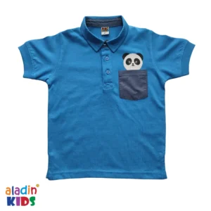 Boys Stylish Panda Printed Polo Shirt Blue