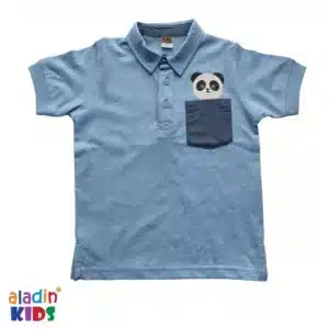 Boys Stylish Panda Printed Polo Shirt Sky Blue