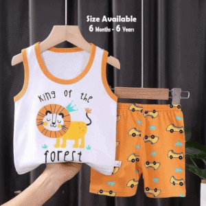 King of The Forest Printed Megi T-shirt & Pant Set White & Orange