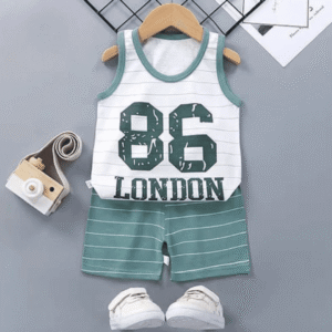 86 LONDON Printed Megi T-shirt & Pant Set White & Green