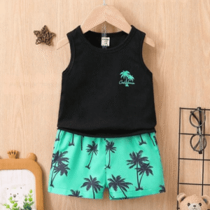 Tree Printed Megi T-shirt & Pant Set Black