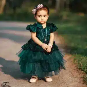 Girls Premium Sequin Party Dress Sea Green