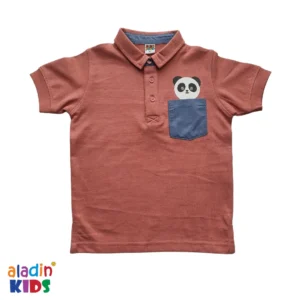 Boys Stylish Panda Printed Polo Shirt Misty