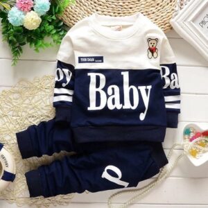 BABY PANDA Winter Sweatshirt & Trouser Set White & Navy Blue