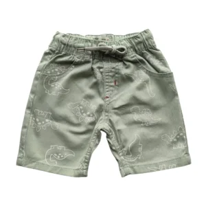 Boys All Over DINOSAUR Printed Gabardine Half Pant Light Olive