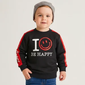 BE HAPPY Rubber Printed Sweatshirt for Kids Black