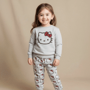 Cute Hello Kitty Printed Wintew Sweatshirt & Trouser Set for Girls Ash