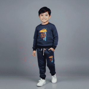 Boys Car Printed Winter Sweatshirt & Trouser Set Dark Blue