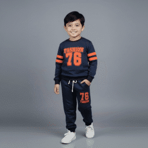 Boys Fashion 76 Printed Winter Sweatshirt & Trouser Set Dark Blue