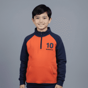 Raglan Sleeve Band Collar Boys Jacket Half Zipper Orange