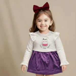 Mini Chat Nanas Girls Full Sleeve Frock White & Purple