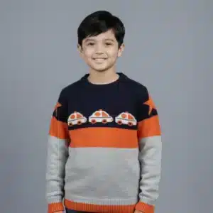 Kids Car Winter Sweater Blue Ash