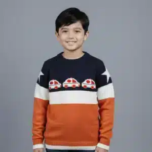 Kids Car Winter Sweater Blue Orange