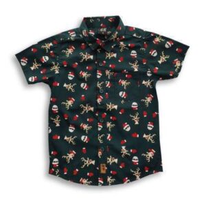 All Over Christmas Printed Boys Shirt Dark Green