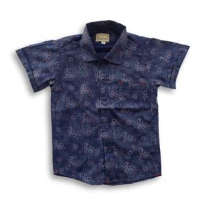 All Over Printed Boys Shirt Ash & Blue