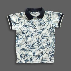Boys Stylish Floral Printed Polo Shirt White