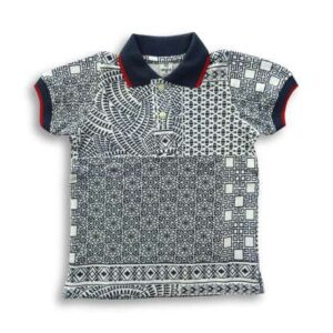 Boys Stylish Mix Printed Polo Shirt White & Multicolor Rib