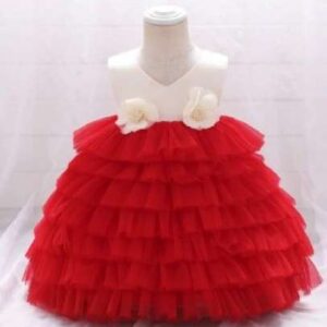 Girls Fancy Party Dress Red & White