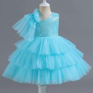 Girls Imported Party Dress Sky Blue