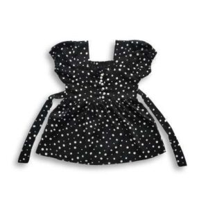 Girls Polka Dot Frock with Brooch Black