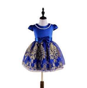 Short Sleeve Blue Rayon Polyester Dress