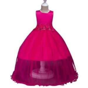 Big Girls Princess Lace Trailing Dresses Dark Pink