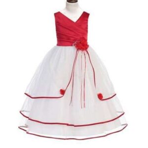 White and Red Party Dress For Kids