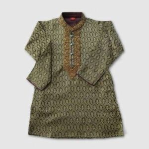Slim Fit Boys Embroidery Panjabi Golden Brown