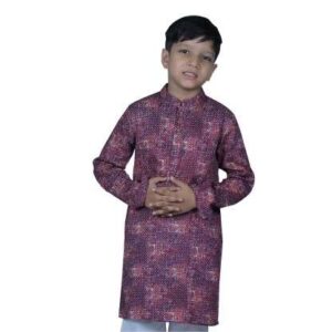 Slim Fit Boys Panjabi Jacquard Maroon Multicolor Print