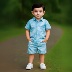 Boys All Over PINEAPPLE & TREE Print Shirt & Pant Set Dark Paste