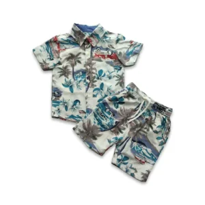 Boys All Over BEACH COCONUT TREE Print Shirt & Pant Set White & Multicolor
