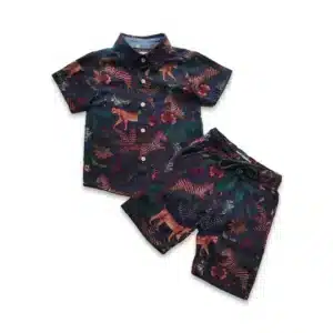 Boys All JUNGLE Printed Shirt & Pant Set Dark Navy Blue