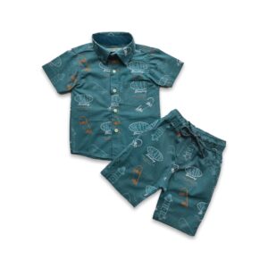 Boys All Over SKATEBOARDING Printed Shirt & Pant Set Faded Blue
