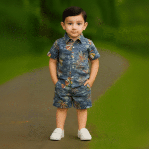 Boys All Over MONSTERA LEAVES Print Shirt & Pant Set Blue & Multicolor
