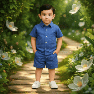 Boys All Over 9 DOTS Printed Shirt & Pant Set Blue
