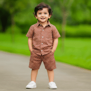 Boys All Over Print Shirt & Pant Set Brown Aladinkids