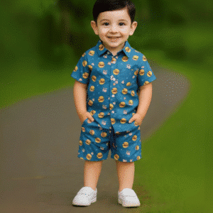 Boys All Over AMERICAN BURGER Print Shirt & Pant Set Light Blue