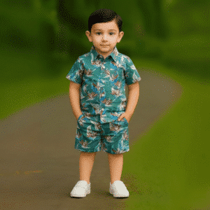 Boys All Over LEAF Print Shirt & Pant Set Olive