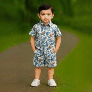 Boys All Over LEAF Print Shirt & Pant Set Off-White