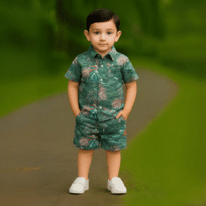 Boys All Over MONSTERA LEAVES Print Shirt & Pant Set Olive & Multicolor